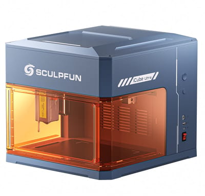 SCULPFUN iCube Ultra Dual Desktop Lasergraveermachine - 12W Diodelaser + 1,2W Infraroodlaser - 150x135mm Werkgebied -Ingebouwd Rookfiltersysteem - 0,08 mm Laserspot - Klasse 1 Gesloten Ontwerp - Blauw