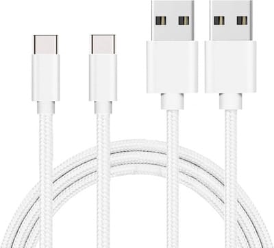 2x USB C naar USB A Nylon Gevlochten Kabel Zilver Wit - 1 meter - Oplaadkabel voor Huawei P9 / P9 PLUS / P10 / P20 / P20 LITE / P20 PRO