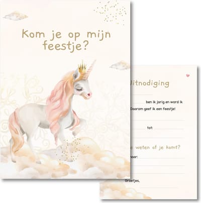 Koestert -uitnodiging kinderfeestje - uitnodiging kinderfeestje meisje - uitnodiging kinderfeestje unicorn - uitnodigingskaarten - uitnodiging verjaardag - unicorn - uitnodiging kinderfeestje jongen 10 stuks