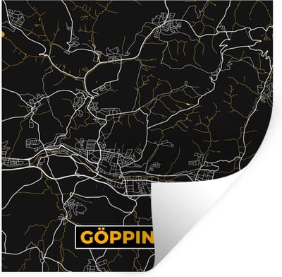 Muurstickers - Sticker Folie - Stadskaart – Kaart – Göppingen – Gold – Duitsland – Plattegrond - 100x100 cm - Plakfolie - Muurstickers Kinderkamer - Zelfklevend Behang XXL - Zelfklevend behangpapier - Stickerfolie
