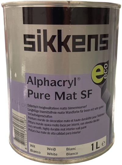 Sikkens Alphacryl Pure Mat SF - Prachtige matte binnenmuur verf - Perfecte vloei en schropvast - 1 L - Wit