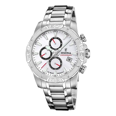 Festina F20704/1 Heren Horloge - Chronograaf - Mineraalglas - Roestvrijstaal/Leer - Zilverkleurig - Quartz - Gesp - 10 ATM (zwemmen)