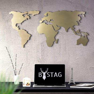 Metalen Wanddecoratie - Wereldkaart Silhouet - Woonkamer Decoratie - 100% Metaal - 60 x 120 cm - Zwart
