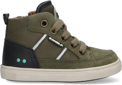 BunniesJR Levi Louw Jongens Hoge Sneakers - Groen - Leer - Veters