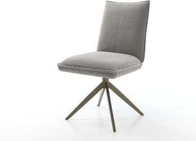 Eetkamerstoel Lelio-Flex kruisframe breed afwerking met titanium zachte stof met structuur grijs 360° draaibaar rocker-functie pocketveer kern