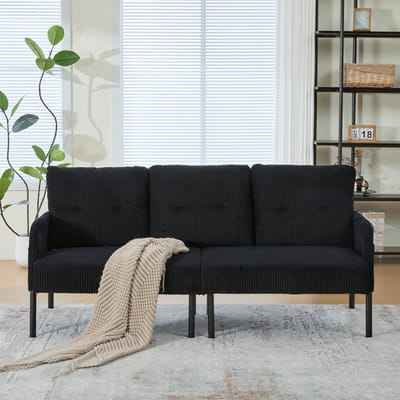 MODFU 3-Zitsbank - Ergonomische Rugleuning En Zijvak - Modern - Voor Woonkamer - Cordstof - Zwart - 171 X 72 X 80 Cm