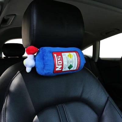 Coussin en peluche style cylindre d'azote, oreiller en peluche doux Turbo JDM, cadeaux, décoration de voiture, appui-tête, dossier, siège, cou bleu