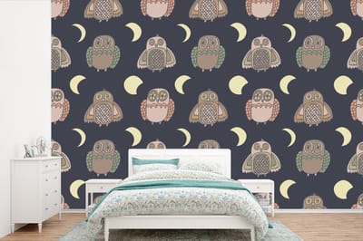 Behang - Fotobehang Uil - Patronen - Maan - Breedte 360 cm x hoogte 240 cm