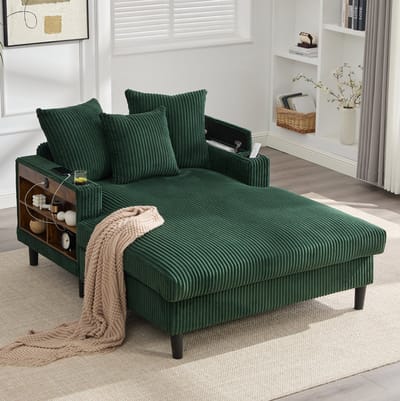 STILVORA Chaise Longue 129x170x70 Cm - Met Led, Usb, Opbergruimte En Bekerhouders - Voor Woonkamer En Lounge - Cordfluweel Groen