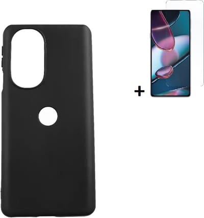 MoDo hoesje Geschikt voor Motorola Edge 30 Pro/ Motorola Edge+ 2022 - Siliconen Back Cover - Zwart met screenprotector
