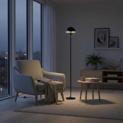Lusenz - Wistro - Zwarte Staande lamp Metaal 150 cm - Modern design - Woonkamer lamp - Mat - E27 fitting - Met voetschakelaar - Mushroom lamp