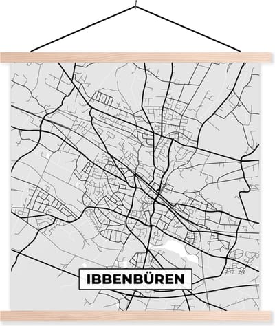 Posterhanger incl. Poster 40x40 cm - Schoolplaat - Ibbenbüren - Kaart - Plattegrond - Stadskaart - Duitsland - Textielposter - Blanke latten - Stadskaart