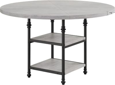 Ronde Eettafel 120 cm - Voor 4-6 Personen - Met Opbergplanken & Metalen Poot - Grijs