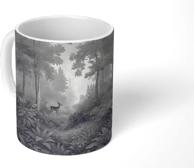 Mok - Koffiemok - Bos - Hert - Zwart - Wit - Mokken - 350 ML - Beker - Koffiemokken - Theemok