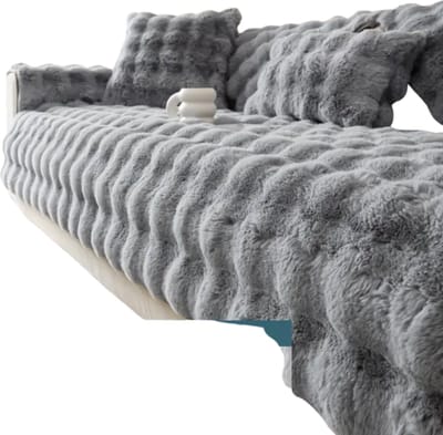 Livano Bankhoes - Bankbeschermer - Stretch - Sofa Cover - Pluche - Lichtgrijs - Kussensloop 45x45