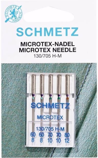 SCHMETZ MICROTEX-NAALDEN ASSORTIMENT, 5 NAALDEN 60-80, PER PAKJE.