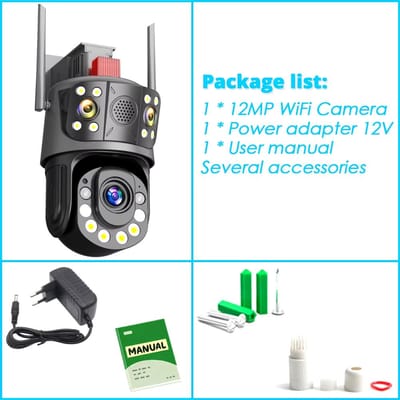 Wifi PTZ Surveillance Camera 4K 12MP Buiten Drie Lenzen 50X Zoom Draadloze CCTV Beveiligingscamera Kleur Nachtzicht ICSEE IP Cam 12MP Camera