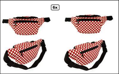 6x Heuptasje geblokt wit/rood - verstelbaar - thema party feest festival fun tas optocht