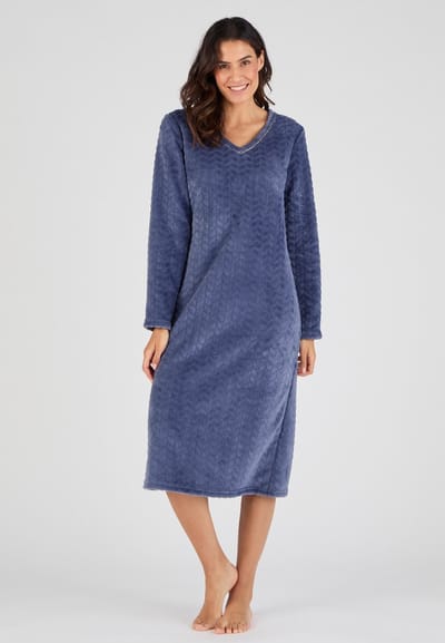 Damart - Thermolactyl nachthemd van tricot met reliëf - Dames - Blauw - 38-40 (S)
