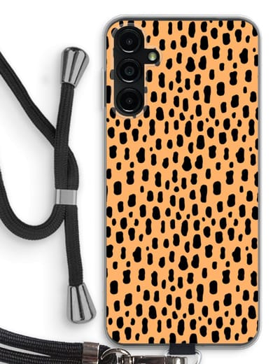 Case Company® - Hoesje met koord geschikt voor Samsung Galaxy A14 hoesje met Koord - Panter - Telefoonhoesje met Zwart Koord - Bescherming aan alle Kanten en Over de Schermrand