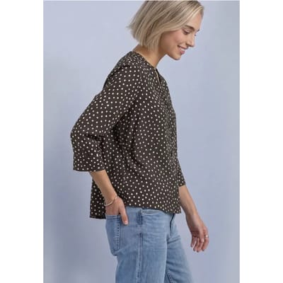 Blouse met 3/4-mouwen, split in de hals en print