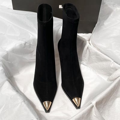 Sexy Hoge Hakken Enkel Dameslaarzen Elegante Puntige Neus Schoenen Mode Luxe Winterlaarzen Pumps Gotisch Mujer Botas 39 gray