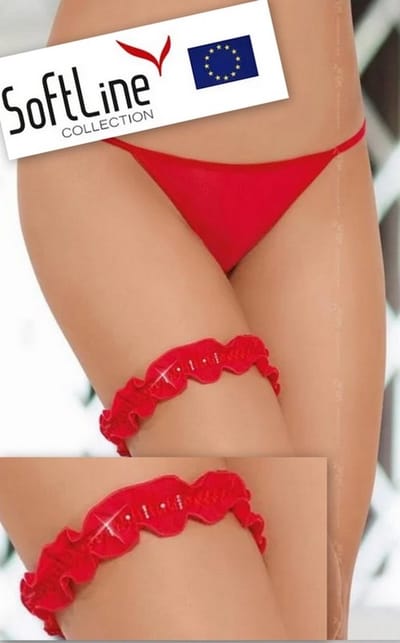 Elegante kousenband versierd met glimmende juwelen, rood One size