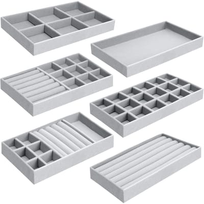 GELLDG Juwelen Houder - Sieraden Organizer Lade - Display & Opbergen - Sieradenopbergbakjes set - Stapelbare sieradenorganizers - Geschikt voor Ketting, Oorbellen en Ringen - Grijs - Zesdelige set