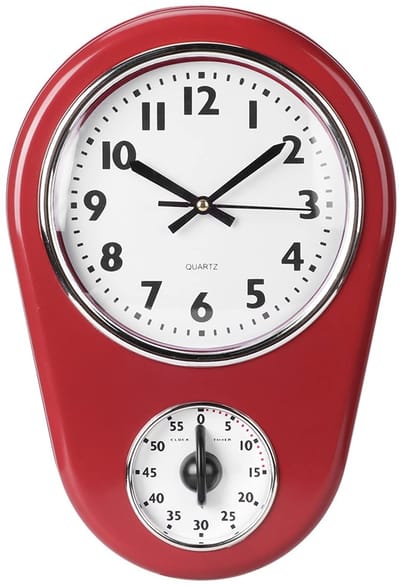 SPHProducts - Grote Wandklok - Vintage Wandtimer - Stille Wandklok - Rood - Digitale Klok - Decoratief voor Thuis - Keuken of Kantoor
