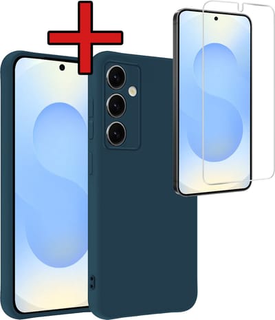 Hoesje - Met Screenprotector - Geschikt voor Samsung Galaxy S25 - Sterk & Shockproof - Telefoon Hoes - Back Cover - Siliconen Case - Telefoonhoes - Donkerblauw