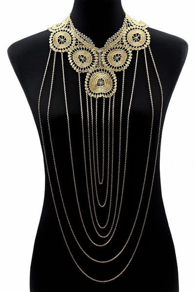 KIMU® Body Chain Goud Kant Cleopatra - Lichaamsketting Victoriaans Sexy Lace Buikketting Lichaam Ketting Harnas - Collar Gouden Egypte Farao Godin Festival