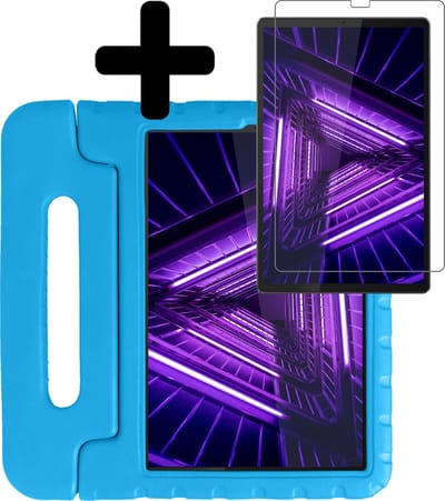 Hoes - Geschikt voor Lenovo Tab M10 FHD Plus (2e / 2nd Generatie) - Met Screenprotector - Kinderhoes Shockproof Bumper - Kidsproof Case - Tablet Hoesje - Kinder Hoesje Cover - Blauw