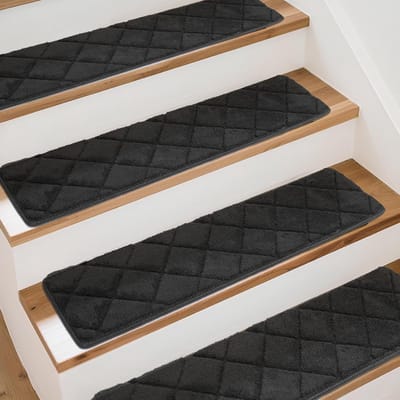 Famanu – Trapmatten 20 x 76 cm 15 stuks – zelfklevend antislip traptapijt – jacquard – zwart