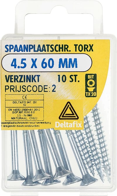 Deltafix spaanplaatschroef platkop / torx / met nibs / type 17 snijpunt verzinkt 4.5 x 60 mm 10 st.