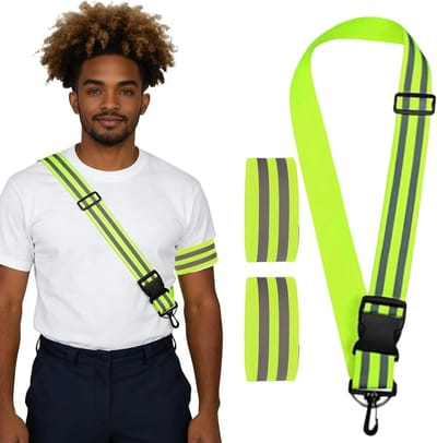 Reflecterende Veiligheidsriem met 2 Reflecterende Armbanden voor Hardlopen, Fietsen en Wandelen - Ideaal voor Verhoogde Zichtbaarheid en Veiligheid tijdens Activiteiten