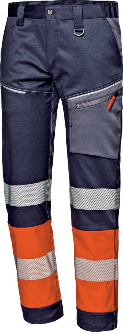 SIR SAFETY CONTRAST Hi-Vis Stretch Werkbroek Heren Blauw Oranje – Reflecterend, Kniezakken, Gereedschapszak met Rits – D-ring & Hamerlus