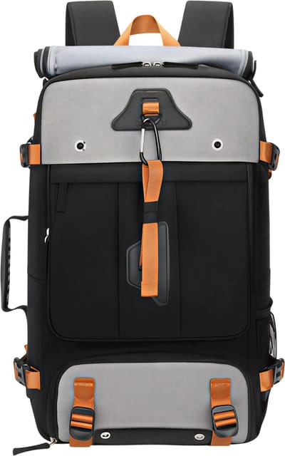 Reisrugzak voor Heren en Dames – Oversized 60L Rugzak – Oranje – Converteerbare Reistas met Schoenenvak – Grote Multifunctionele Backpack voor Reizen, Sport en Outdoor