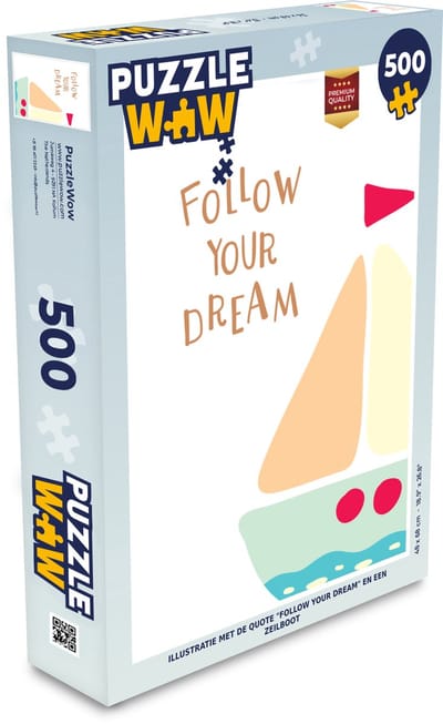 Puzzel Illustratie met de quote "Follow your dream" en een zeilboot - Legpuzzel - Puzzel 500 stukjes