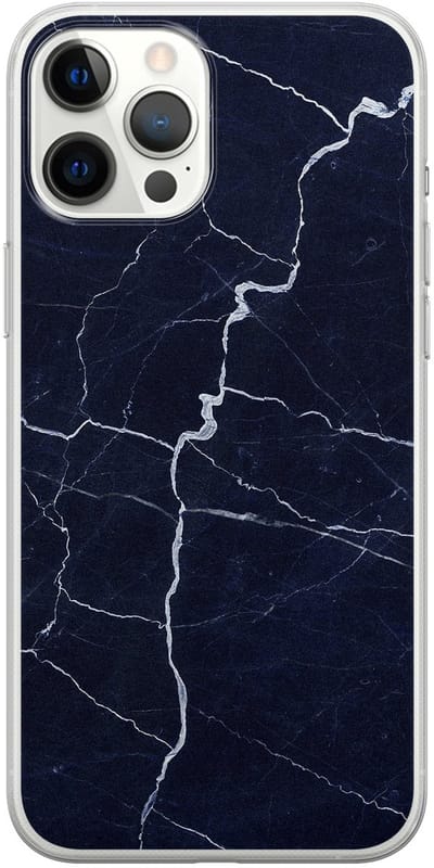 Leuke Telefoonhoesjes - Hoesje geschikt voor iPhone 12 Pro Max - Marmer Navy - Soft case - TPU - Marmer - Blauw