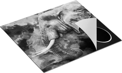 Chefcare Inductie Beschermer Olifant - Abstract - Zwart Wit - 60x50 cm - Afdekplaat Inductie - Kookplaat Beschermer - Inductie Mat
