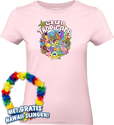 Dames t-shirt Flamingo Summer | Toppers in Concert 2024 | Club Tropicana | Hawaii Shirt | Ibiza Kleding | Lichtroze Dames | maat XS