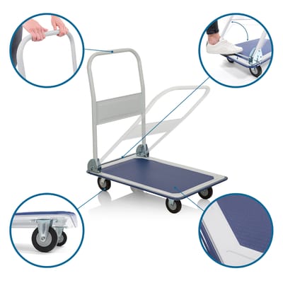 Platformwagen / Transportwagen CARRY blauw / wit anti-slip / 150kg laadvermogen hjh OFFICE
