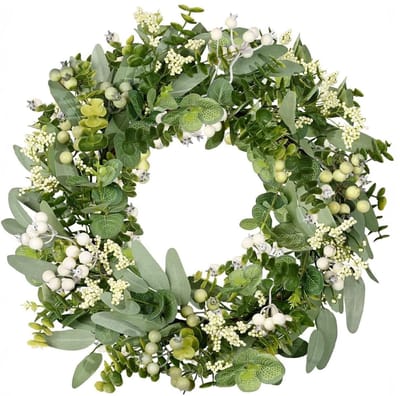 carmdering - Krans - Decoratieve Krans - Buitenkrans - Weerbestendig Design - Natuurgetrouwe Bladeren En Bessen - Premium PE-Kunststof - Flakke Diepte Van 4 Cm - Lichtgewicht Opslag En Eenvoudige Montage - 1 Stuk