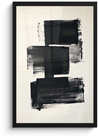 Poster in lijst - Fotolijst 40x60 cm - Posters - Rechthoeken - Penseelstreken - Abstract - Zwart - Posterlijst zwart - Decoratie - Wanddecoratie woonkamer - Muurdecoratie slaapkamer