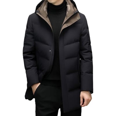 Doudoune Longue et Moyenne Épaissie en Nylon pour Homme Automne et Hiver Simple à Capuche Décontractée XXXXL bleu marine