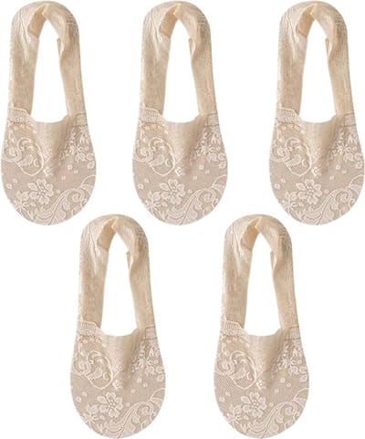 5 Paar Onzichtbare Enkelsokken voor Dames – Lage Zomersokken, Dun en Ademend, Comfortabele Enkelsokken met Siliconen Antislip, Onzichtbaar Design voor Sneakers en Schoenen-Beige