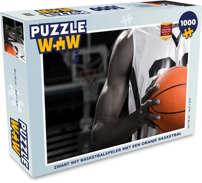 Puzzel Zwart wit basketbalspeler met een oranje basketbal - Legpuzzel - Puzzel 1000 stukjes volwassenen