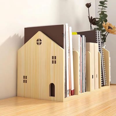 Bureau Organizer Rek - Opbergplank Boekensteun - Thuis Kantoor - Duurzaam Houten Ontwerp - 40x23x19.5 cm - Licht Hout