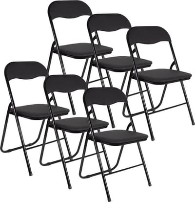 Eleganca Premium Klapstoelen – 6 Stuks – Bijzetstoel Binnen Inklapbaar – Vouwstoel – Klapstoel Buiten - tot 120kg belastbaar – 43cm zithoogte - Staal/PVC - Zwart