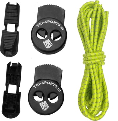 Tri-Sports.nl Elastische Snelveters - Groen / Reflectie - 120 cm. lang & 3 mm dik. Ideale elastische veters voor triathlon en hardlopen.